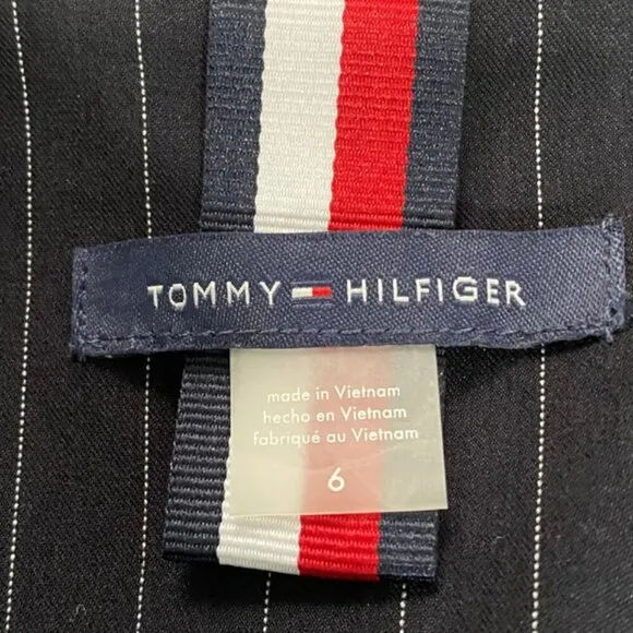 Tommy Hilfiger Women's Navy Pinstripe, Single Button, Peak Lapel Blazer, Size 6