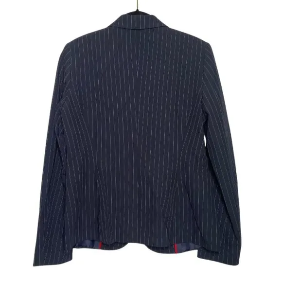 Tommy Hilfiger Women's Navy Pinstripe, Single Button, Peak Lapel Blazer, Size 6