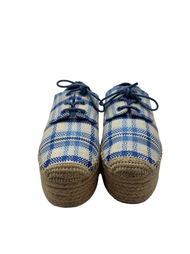Tory Burch Blue Plaid Florence Espadrille Size 7.5 Women's Shoes