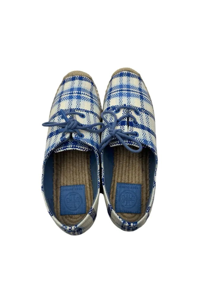 Tory Burch Blue Plaid Florence Espadrille Size 7.5 Women's Shoes