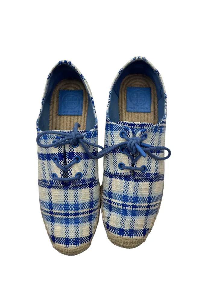 Tory Burch Blue Plaid Florence Espadrille Size 7.5 Women's Shoes