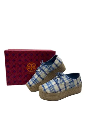 Tory Burch Blue Plaid Florence Espadrille Size 7.5 Women's Shoes