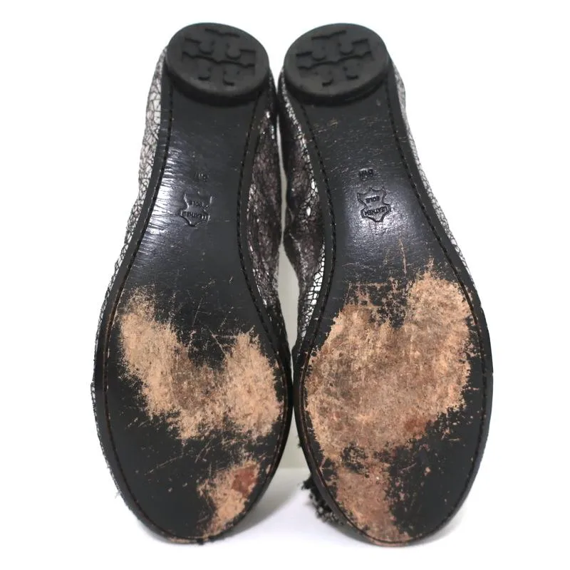 Tory Burch Scrunch Ballet Flats Amelia Crystal-Embellished Silver Leather Size 8