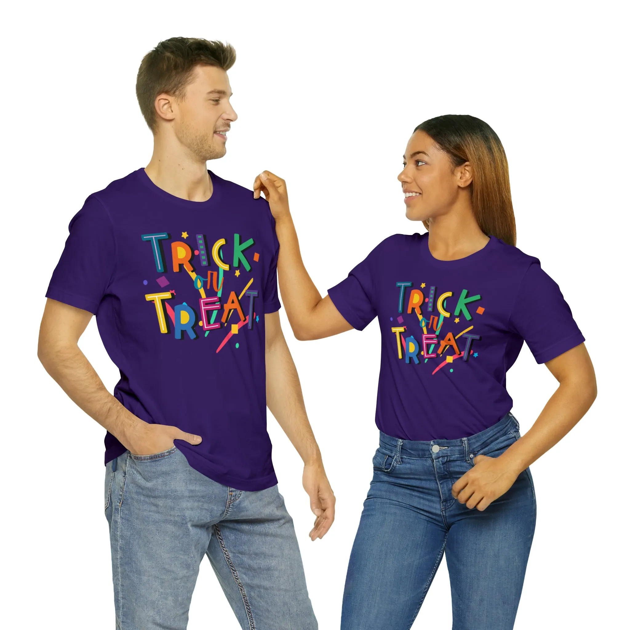 Trick or Treat Halloween T-Shirt | Colorful Candy Tee |  Bella Canvas 3001Unisex | Colorful Short Sleeve Tshirt