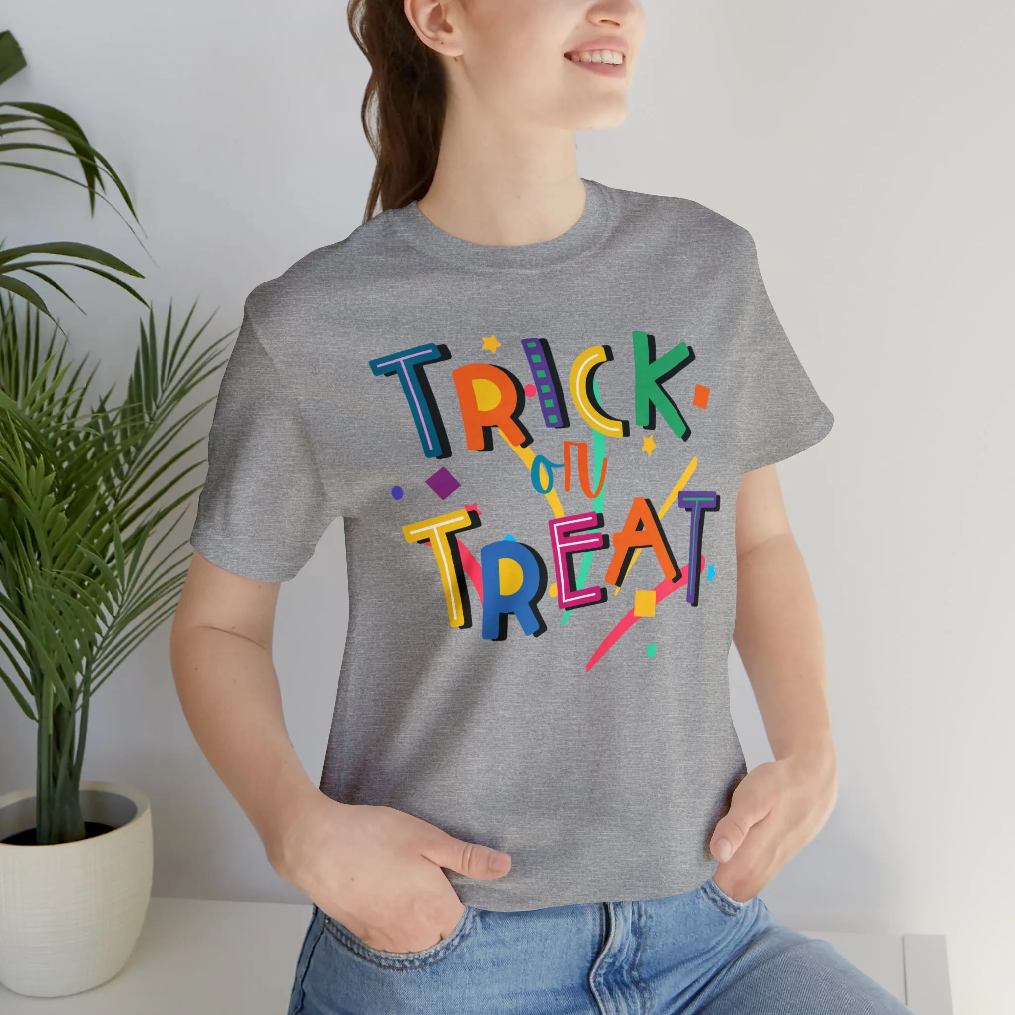 Trick or Treat Halloween T-Shirt | Colorful Candy Tee |  Bella Canvas 3001Unisex | Colorful Short Sleeve Tshirt
