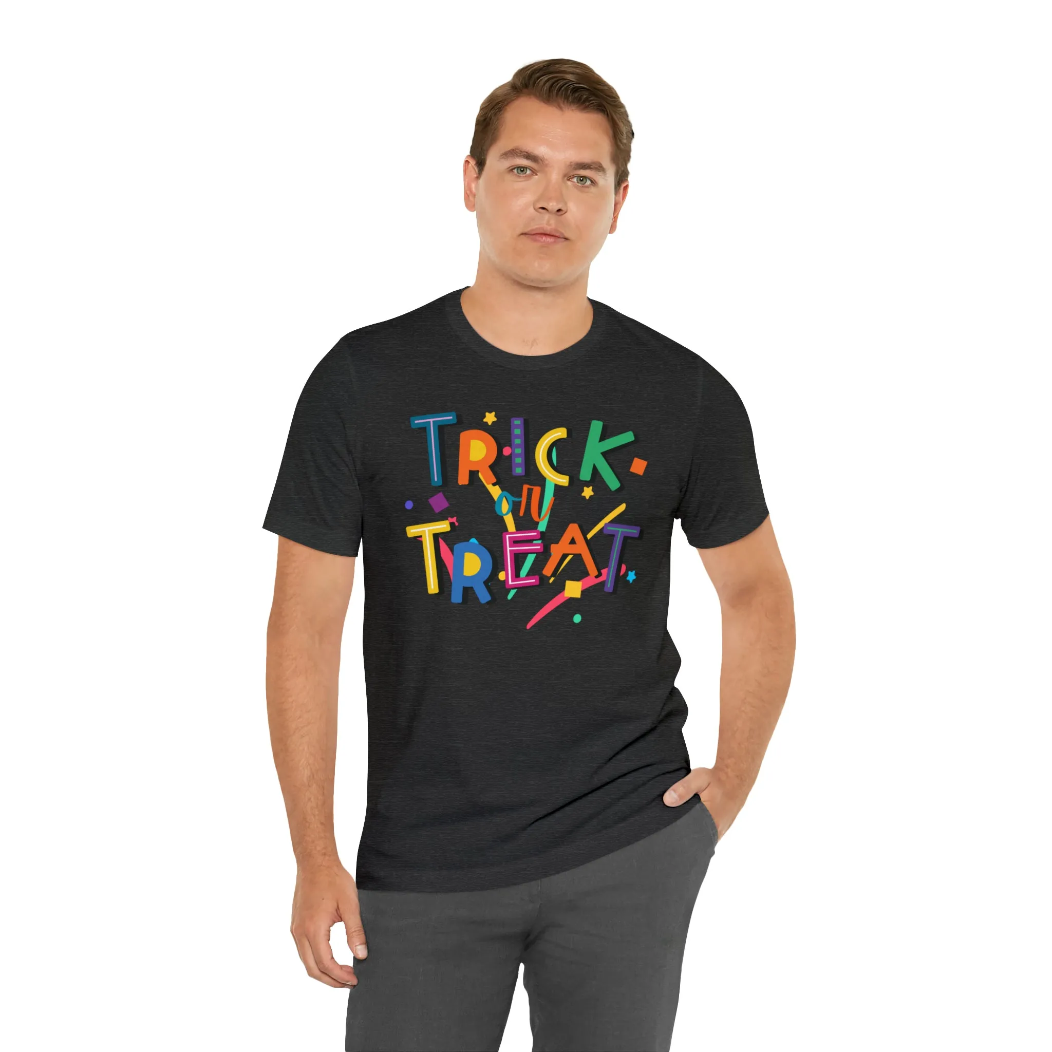 Trick or Treat Halloween T-Shirt | Colorful Candy Tee |  Bella Canvas 3001Unisex | Colorful Short Sleeve Tshirt