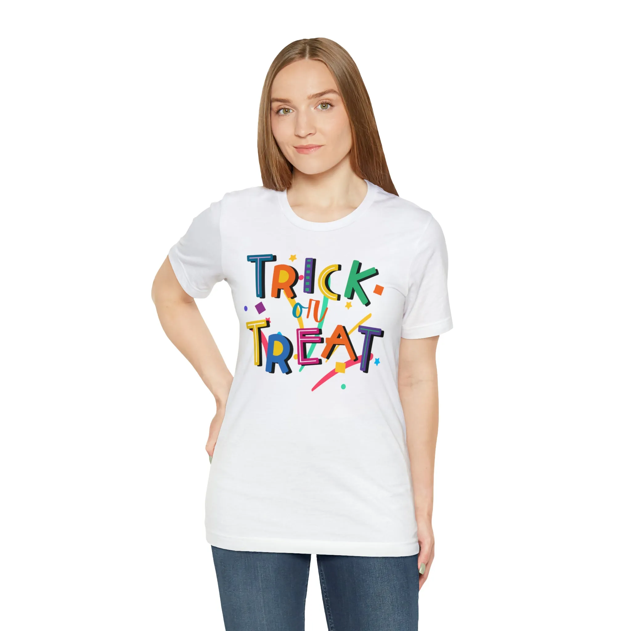 Trick or Treat Halloween T-Shirt | Colorful Candy Tee |  Bella Canvas 3001Unisex | Colorful Short Sleeve Tshirt