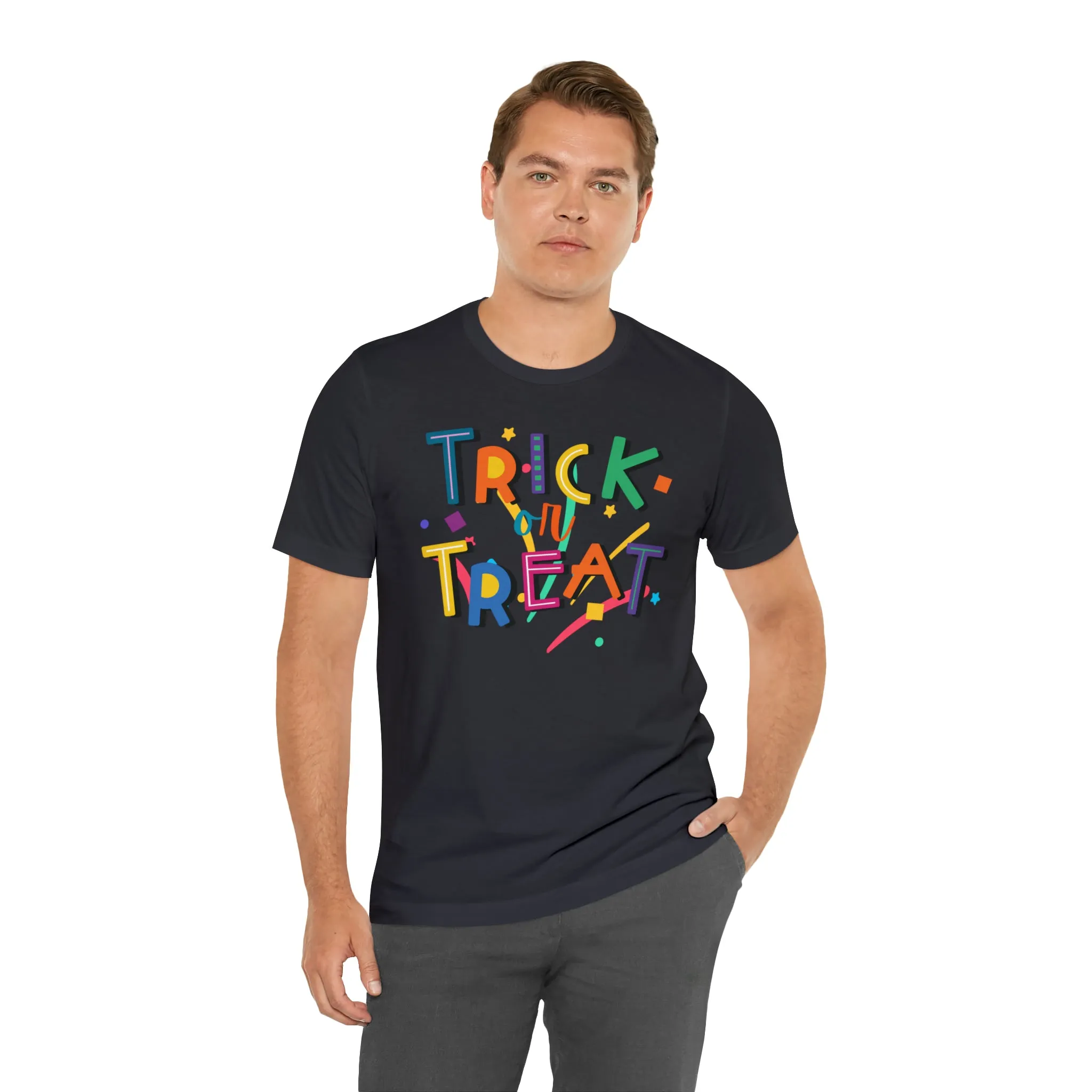 Trick or Treat Halloween T-Shirt | Colorful Candy Tee |  Bella Canvas 3001Unisex | Colorful Short Sleeve Tshirt