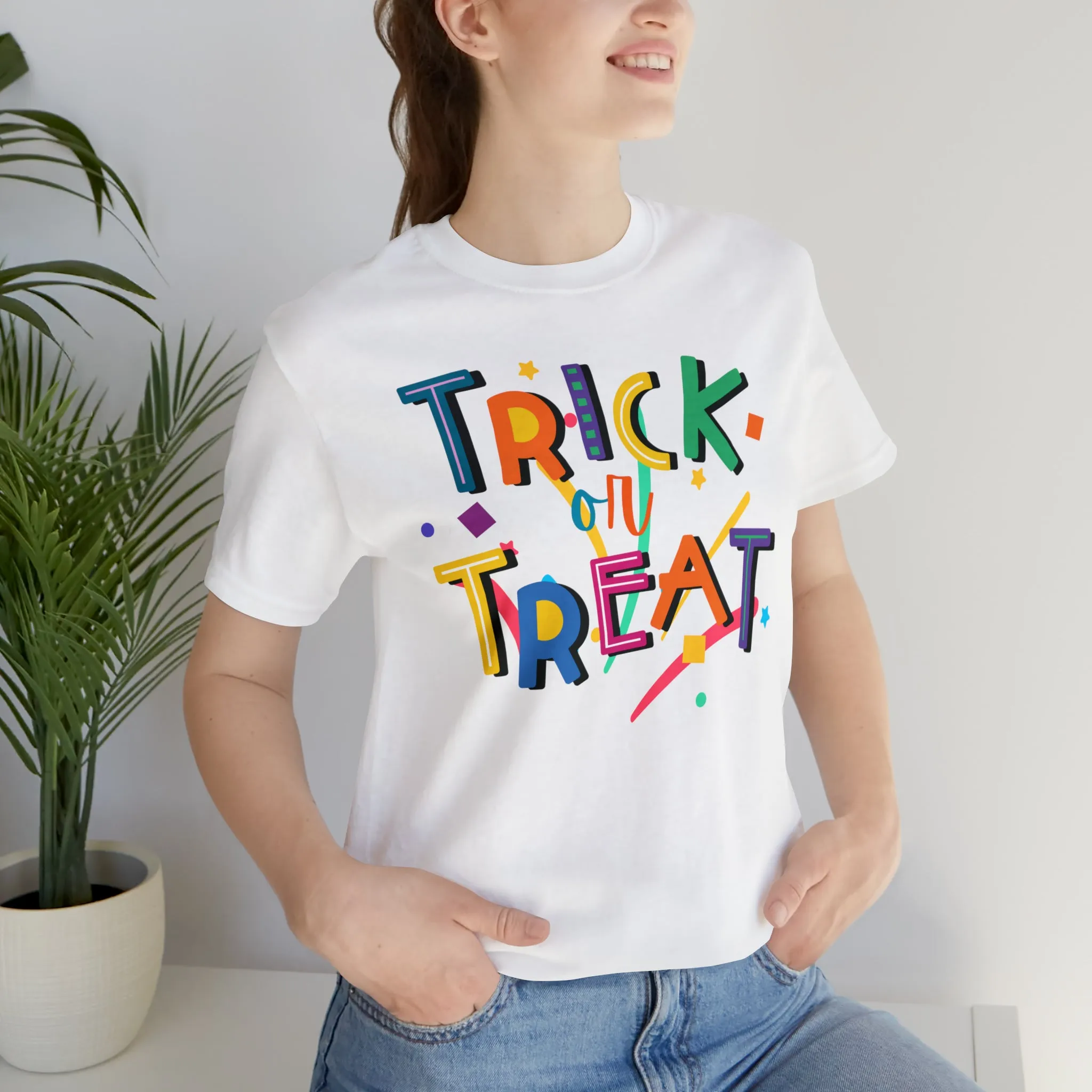 Trick or Treat Halloween T-Shirt | Colorful Candy Tee |  Bella Canvas 3001Unisex | Colorful Short Sleeve Tshirt