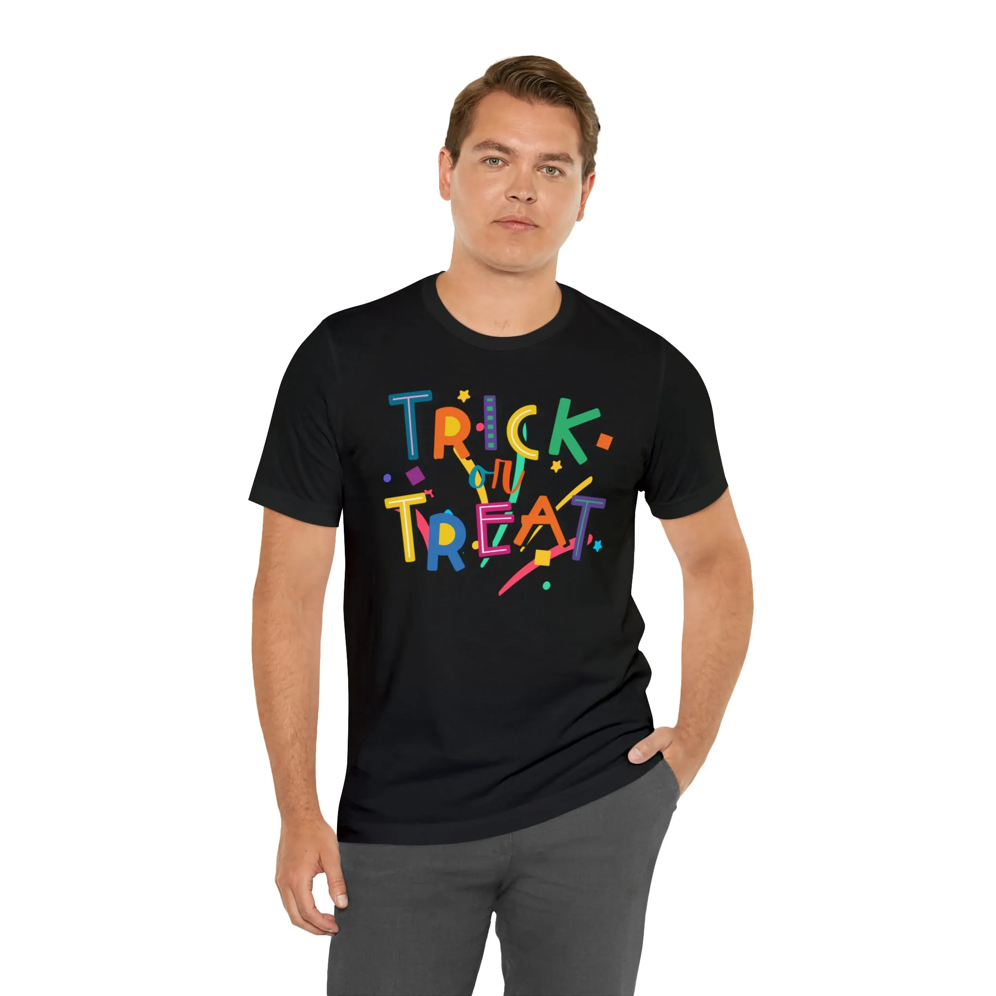 Trick or Treat Halloween T-Shirt | Colorful Candy Tee |  Bella Canvas 3001Unisex | Colorful Short Sleeve Tshirt