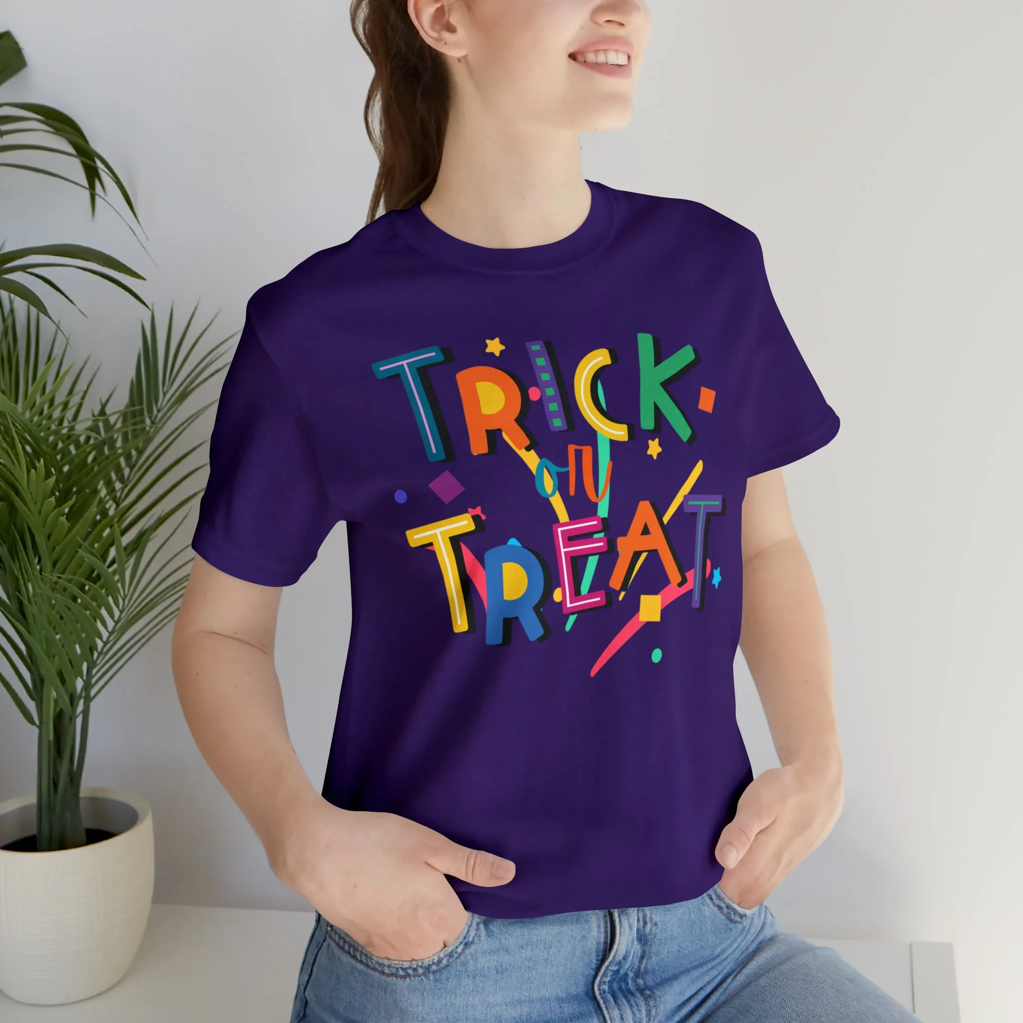 Trick or Treat Halloween T-Shirt | Colorful Candy Tee |  Bella Canvas 3001Unisex | Colorful Short Sleeve Tshirt
