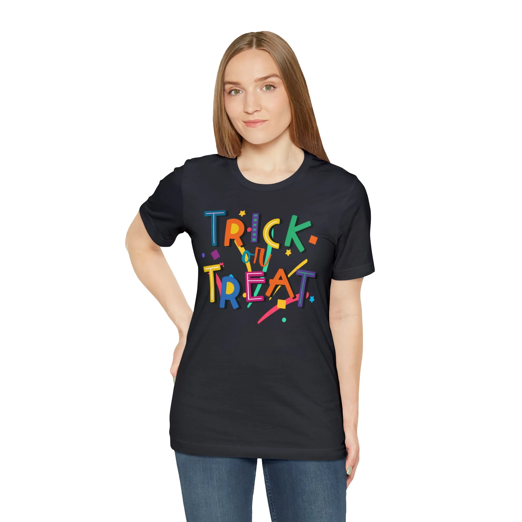 Trick or Treat Halloween T-Shirt | Colorful Candy Tee |  Bella Canvas 3001Unisex | Colorful Short Sleeve Tshirt