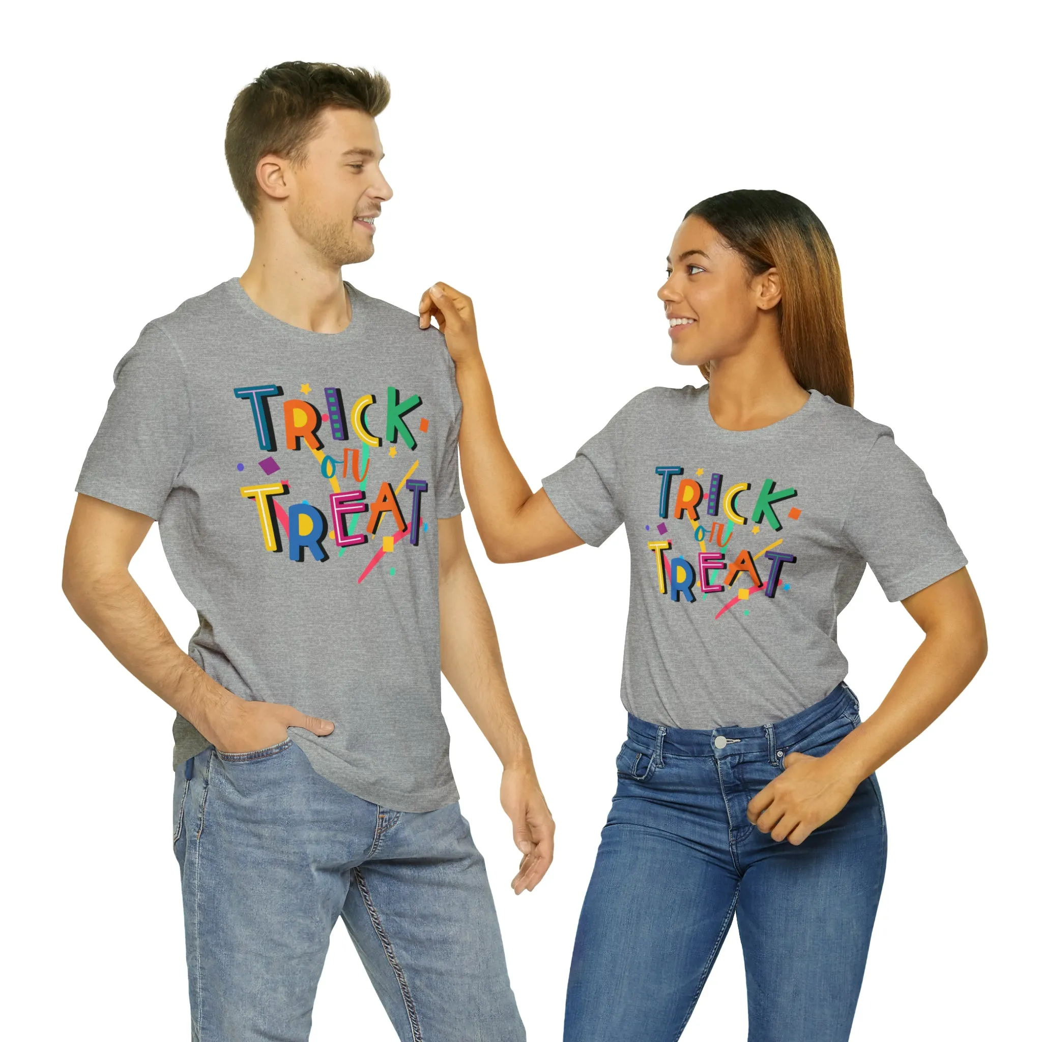 Trick or Treat Halloween T-Shirt | Colorful Candy Tee |  Bella Canvas 3001Unisex | Colorful Short Sleeve Tshirt