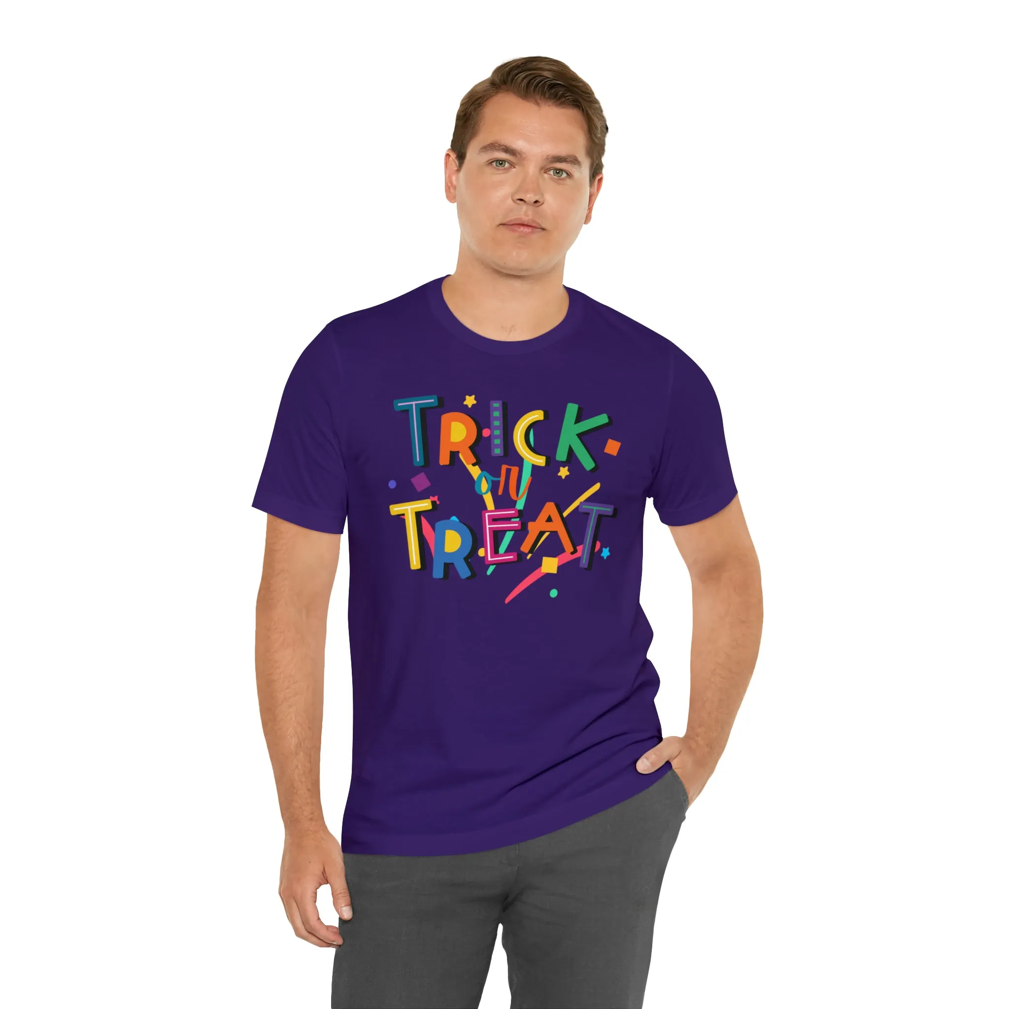 Trick or Treat Halloween T-Shirt | Colorful Candy Tee |  Bella Canvas 3001Unisex | Colorful Short Sleeve Tshirt