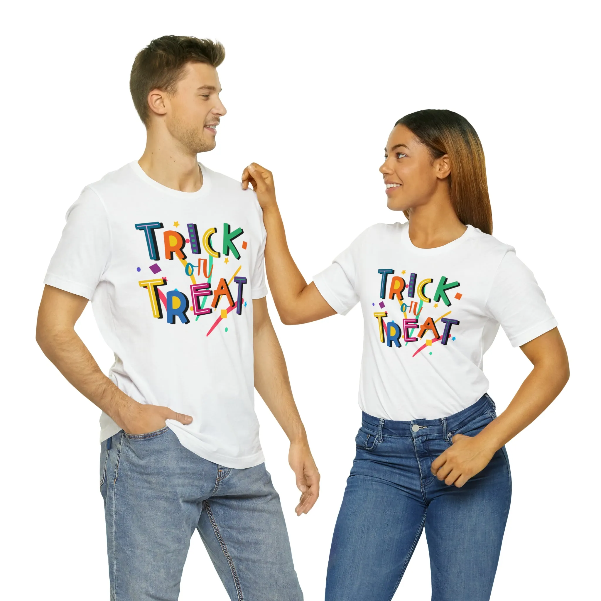 Trick or Treat Halloween T-Shirt | Colorful Candy Tee |  Bella Canvas 3001Unisex | Colorful Short Sleeve Tshirt