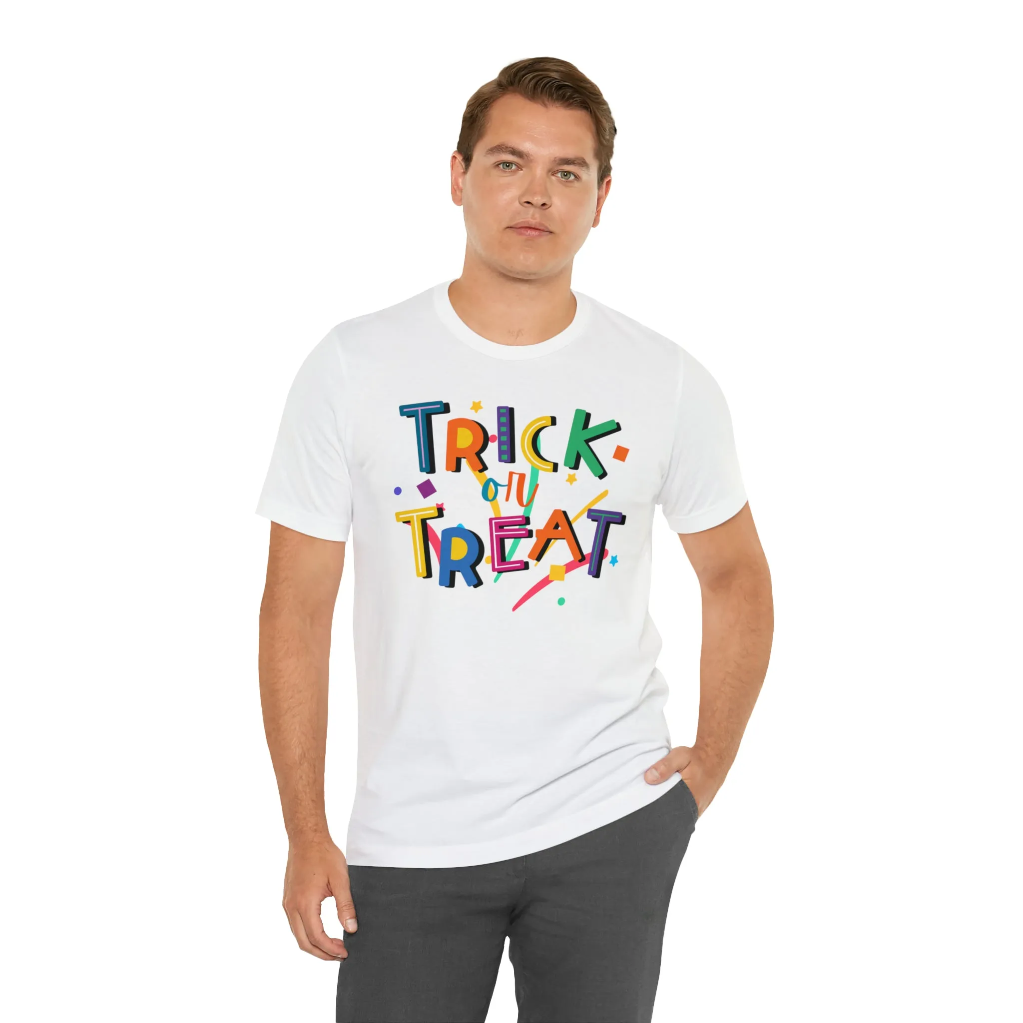 Trick or Treat Halloween T-Shirt | Colorful Candy Tee |  Bella Canvas 3001Unisex | Colorful Short Sleeve Tshirt