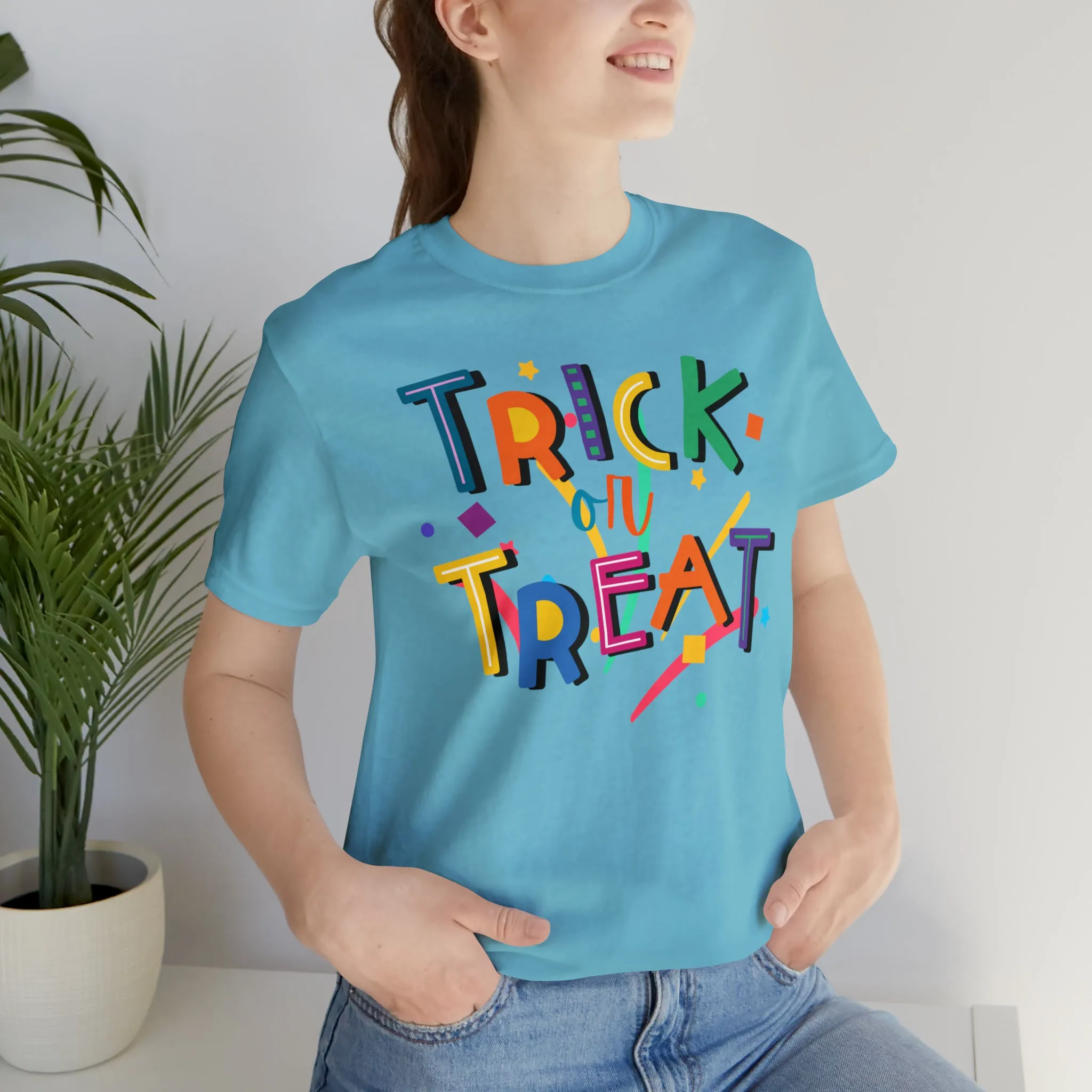 Trick or Treat Halloween T-Shirt | Colorful Candy Tee |  Bella Canvas 3001Unisex | Colorful Short Sleeve Tshirt
