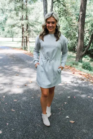 True To Me Drawstring Dress • Heather Grey - FINAL SALE