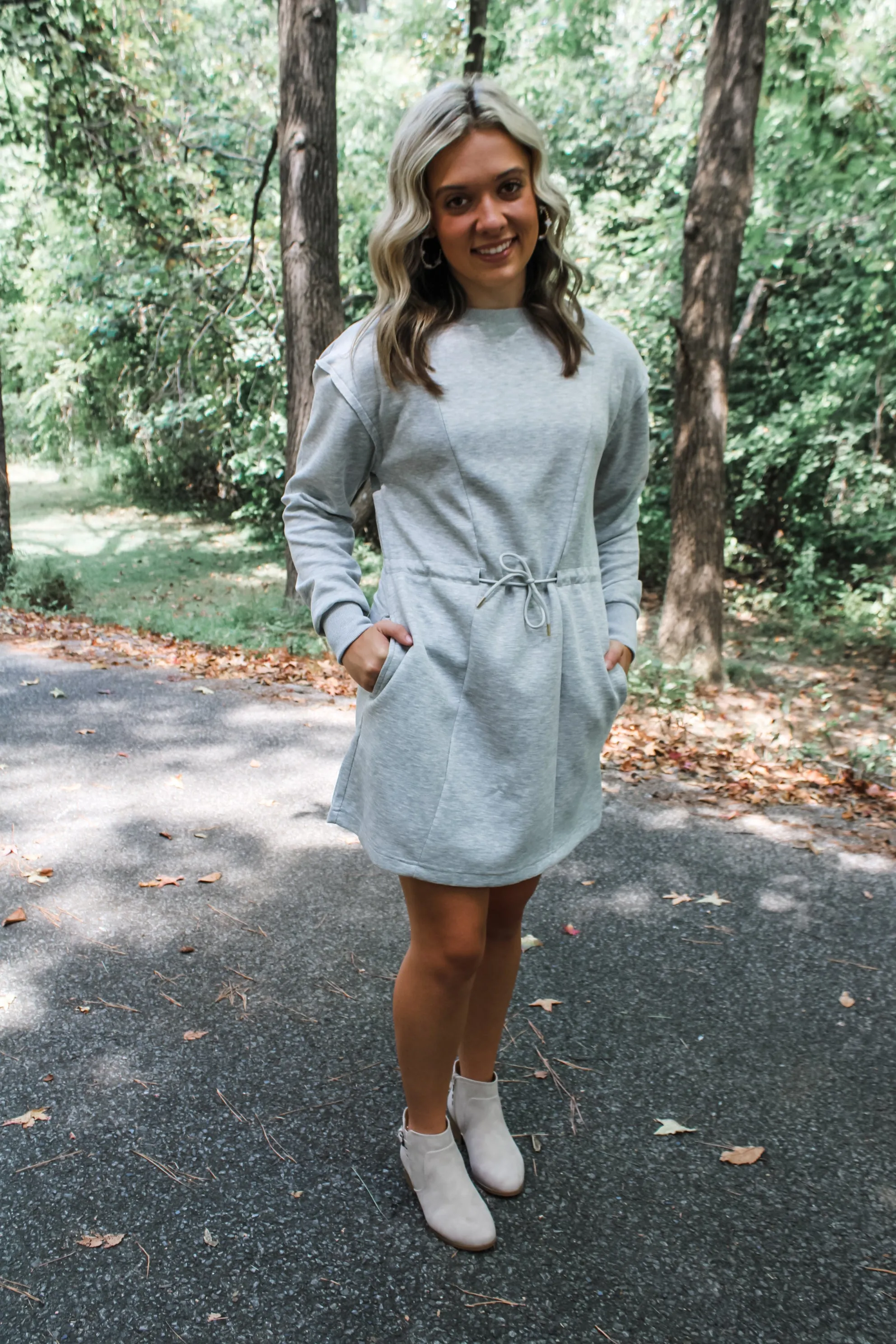 True To Me Drawstring Dress • Heather Grey - FINAL SALE