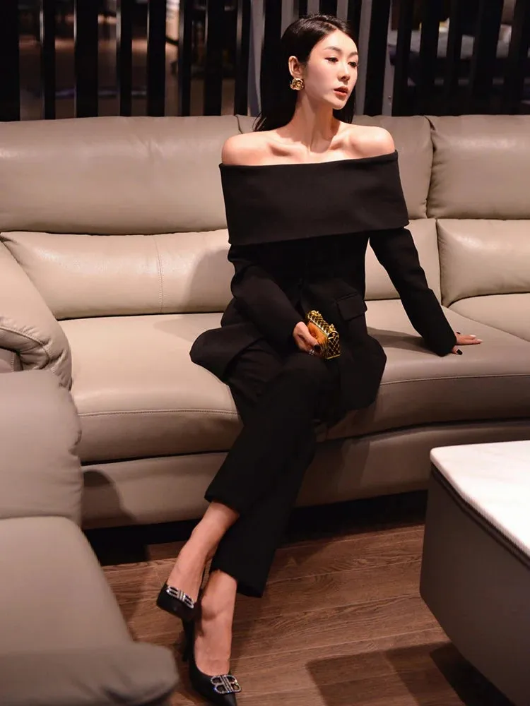 Ultimate Power piece Fancy Pantsuit Off the shoulder blazer | Suit Coat | Modern Blazer Pantsuit | Womens Suit Jacket