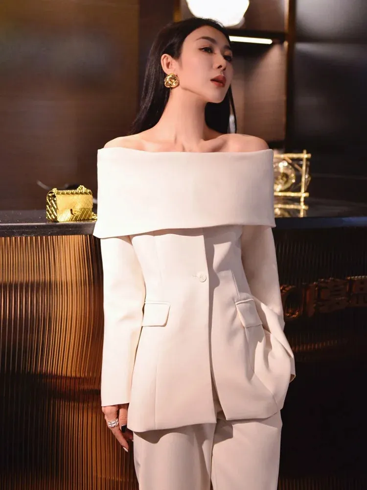 Ultimate Power piece Fancy Pantsuit Off the shoulder blazer | Suit Coat | Modern Blazer Pantsuit | Womens Suit Jacket