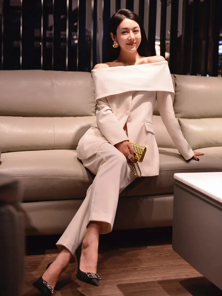 Ultimate Power piece Fancy Pantsuit Off the shoulder blazer | Suit Coat | Modern Blazer Pantsuit | Womens Suit Jacket