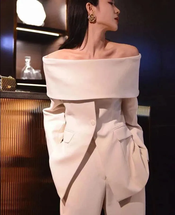 Ultimate Power piece Fancy Pantsuit Off the shoulder blazer | Suit Coat | Modern Blazer Pantsuit | Womens Suit Jacket
