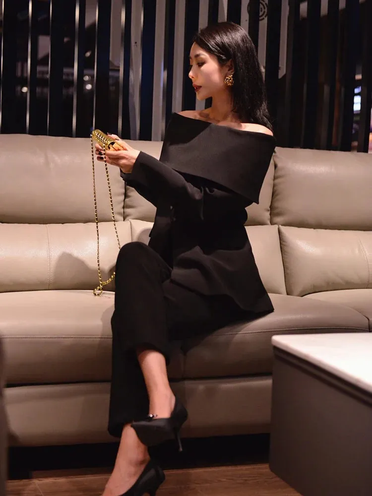 Ultimate Power piece Fancy Pantsuit Off the shoulder blazer | Suit Coat | Modern Blazer Pantsuit | Womens Suit Jacket