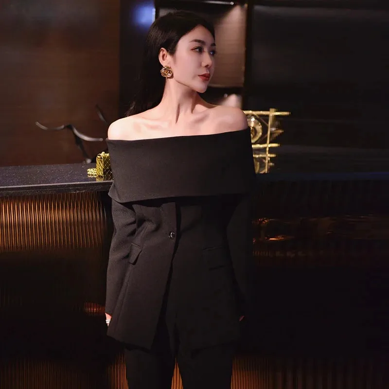 Ultimate Power piece Fancy Pantsuit Off the shoulder blazer | Suit Coat | Modern Blazer Pantsuit | Womens Suit Jacket
