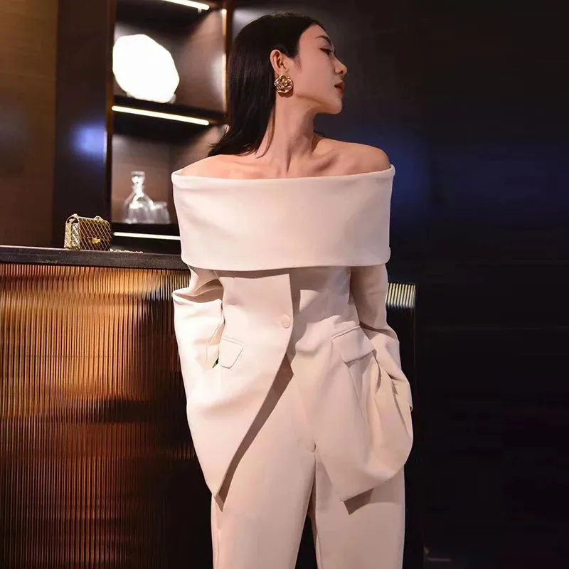 Ultimate Power piece Fancy Pantsuit Off the shoulder blazer | Suit Coat | Modern Blazer Pantsuit | Womens Suit Jacket
