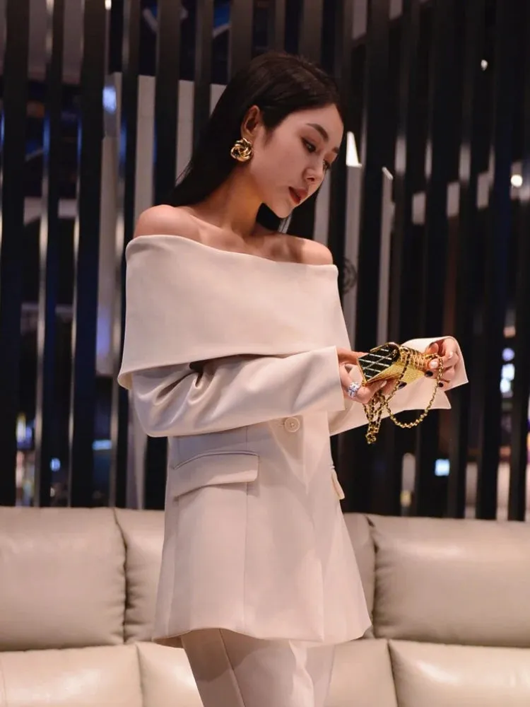 Ultimate Power piece Fancy Pantsuit Off the shoulder blazer | Suit Coat | Modern Blazer Pantsuit | Womens Suit Jacket