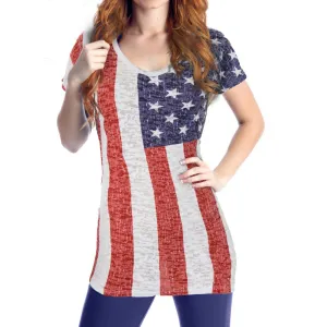 USA American Flag Women's Beach Bikini Cover Up Burnout Fabric T-Shirt