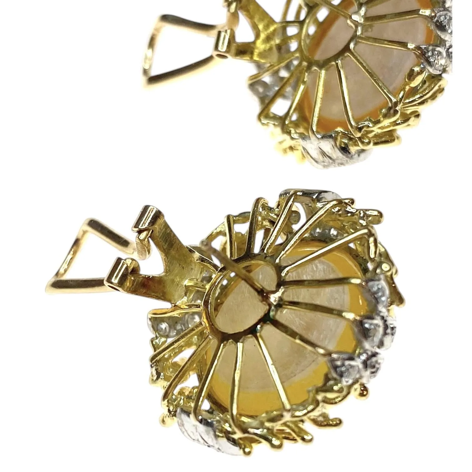Vintage 18K Cultured Mabe Pearl & Diamond Earrings