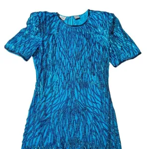 Vintage‎ Laurence Kazar Sequin Cocktail Formal Party Dress Teal Women's Size S