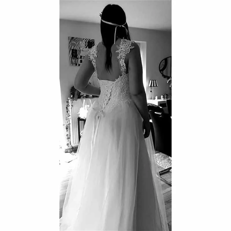 Wedding dresses long women's princess simple bridal fashion A line tulle sweetheart neckline