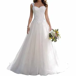 Wedding dresses long women's princess simple bridal fashion A line tulle sweetheart neckline
