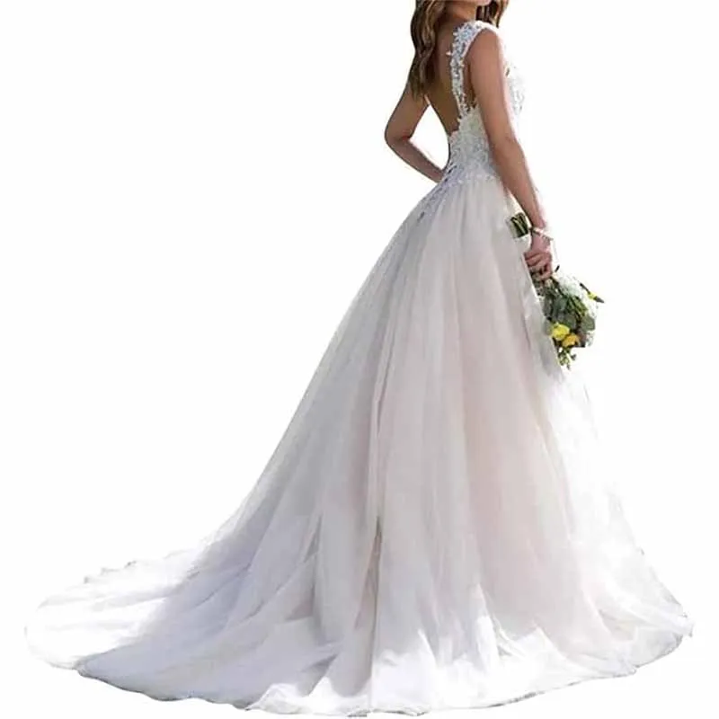 Wedding dresses long women's princess simple bridal fashion A line tulle sweetheart neckline