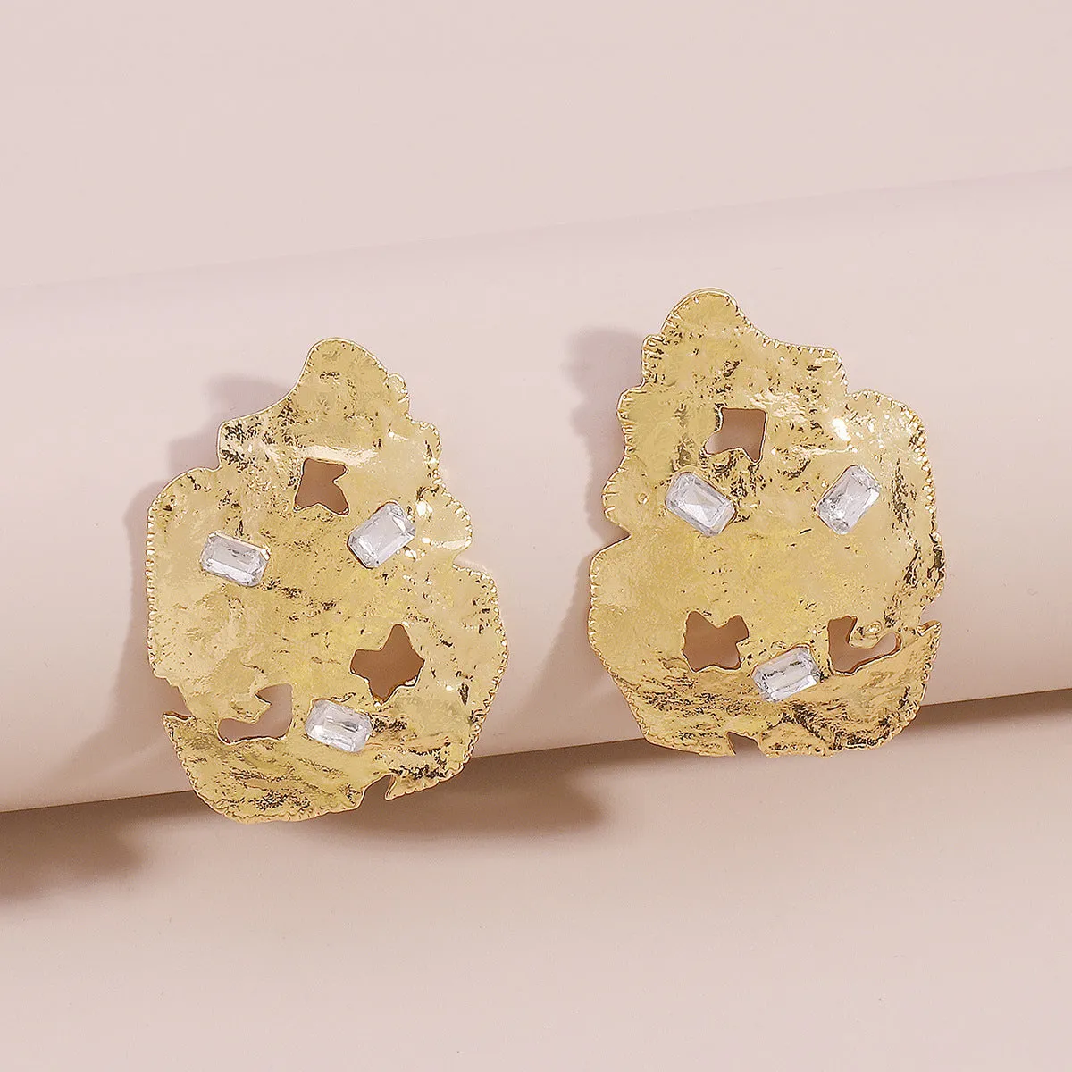 White Crystal & 18K Gold-Plated Abstract Stud Earrings