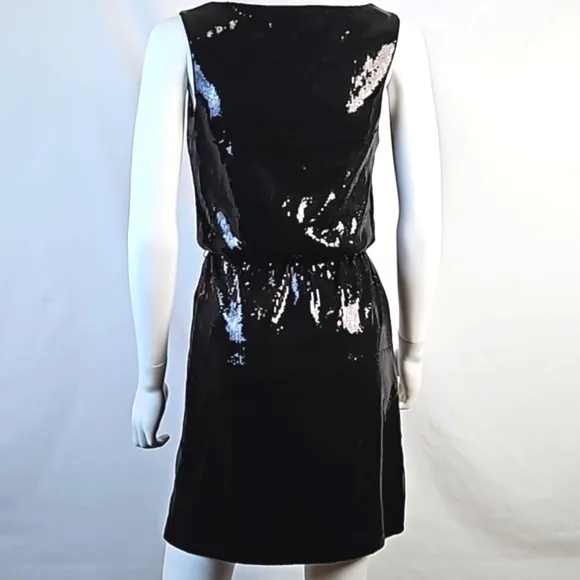 White House Black Market Black Sequined Sleeveless Belted Coctail Party …