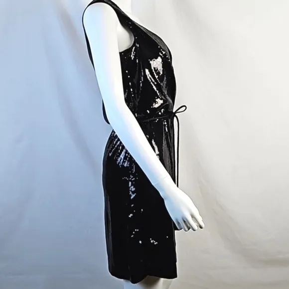 White House Black Market Black Sequined Sleeveless Belted Coctail Party …