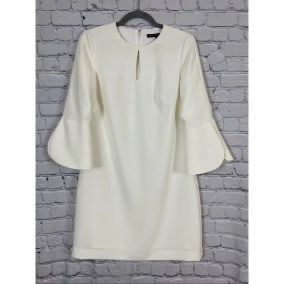 White House Black Market WHBM Shift Dress White Petal Sleeve