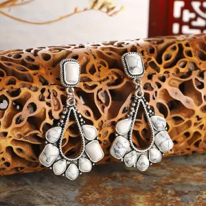 White Marbled Turquoise & Silver-Plated Chandelier Drop Earrings