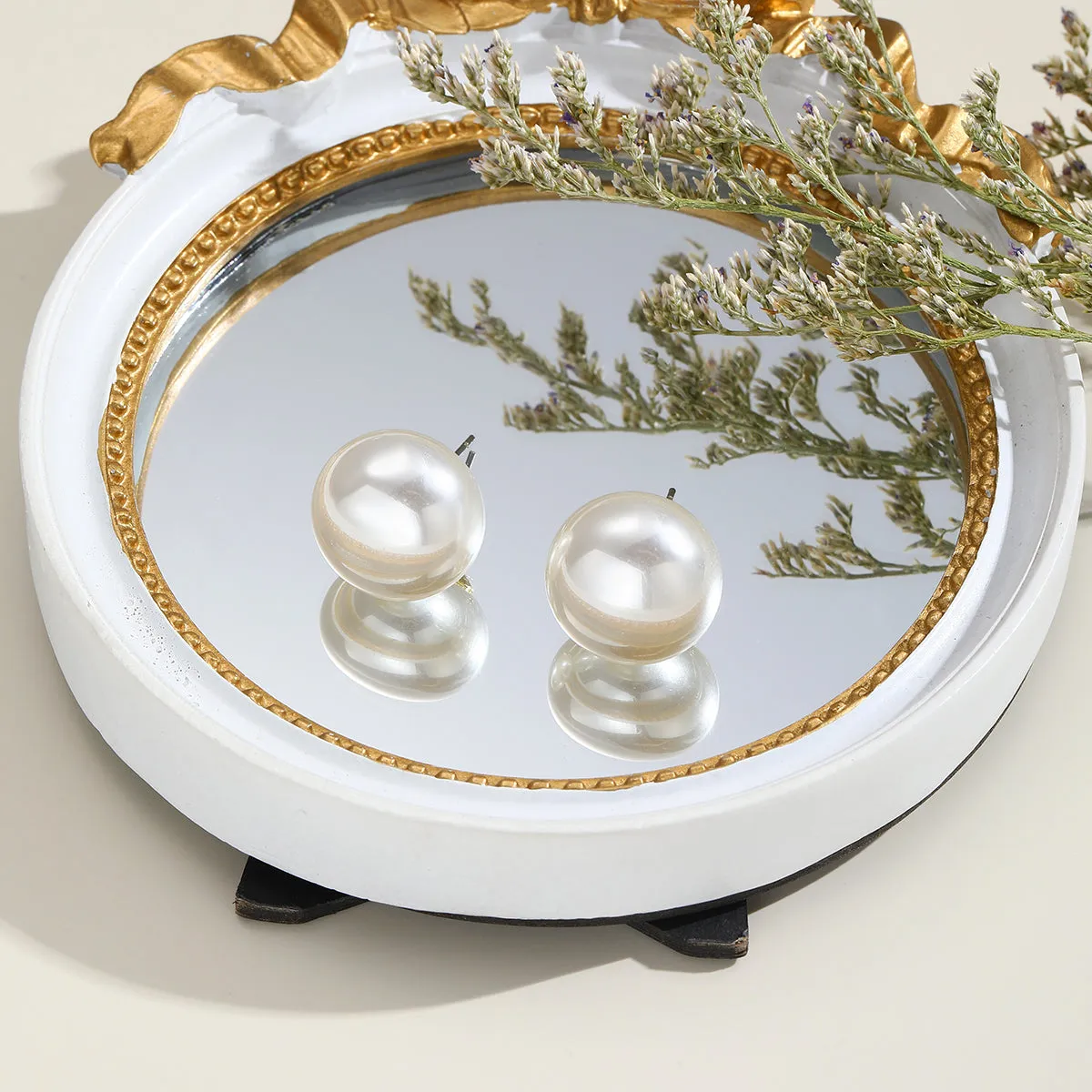White Pearl & 18K Gold-Plated Stud Earrings