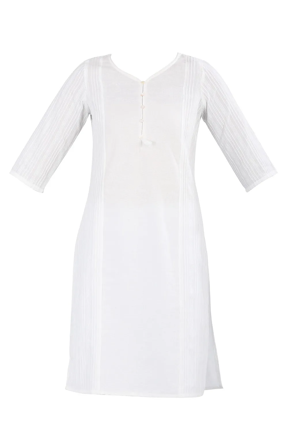 White Round Neck Solid kurta
