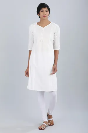 White Round Neck Solid kurta