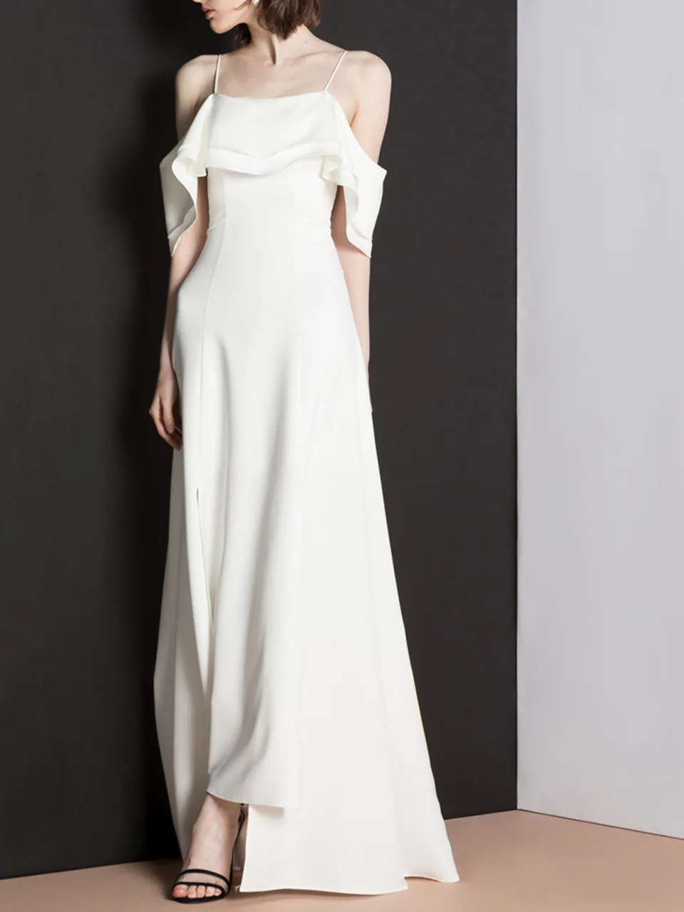White Strapless Off Shoulder Ruffle Dress