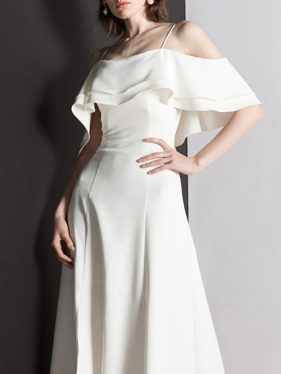 White Strapless Off Shoulder Ruffle Dress