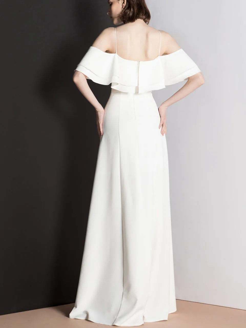 White Strapless Off Shoulder Ruffle Dress