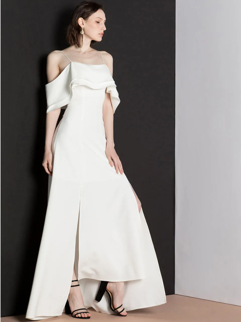 White Strapless Off Shoulder Ruffle Dress