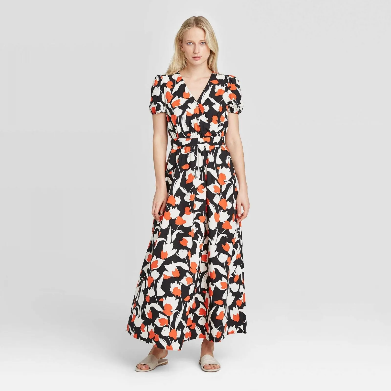 Who What Wear Women's Floral Print Puff Short Sleeve Dress 78412505